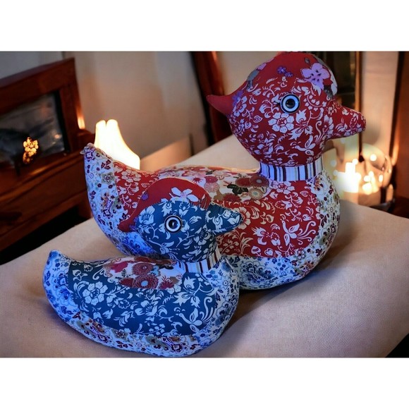Mr. Fabric, Mandarin Duck, Floral Patchwork, Set Of 2, Rare, Stitch Work - Picture 1 of 16